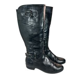 UNISA! BLACK GENUINE LEATHER/VEGAN LEATHER SHAFT, DUAL BUCKLE BOOTS! SZ 11M